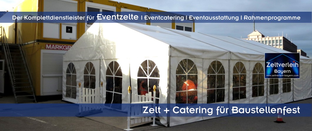 Eventagentur München – Baustellenfest für 50 Personen Kompaktes Baustellenfest für 50 Personen: Maßgeschneidertes Zelt-Setup mit dekorativem Holzzaun und Catering-Infrastruktur von Schätzl, Ihrer Eventagentur für München.